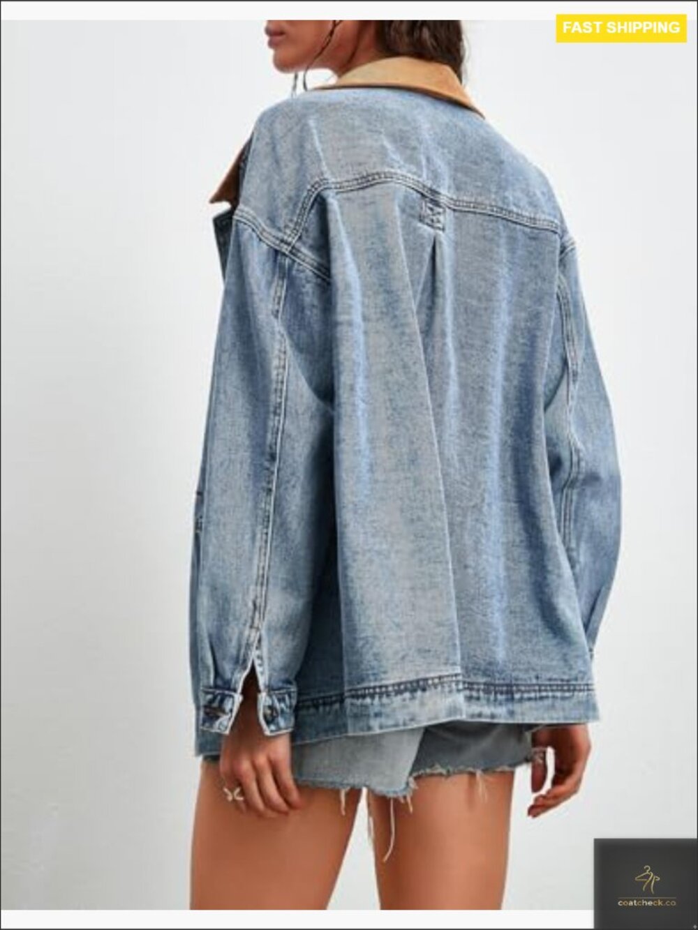 Oversized Striped Denim Jacket Long Sleeve Button Down Casual Trendy Coat - Picture 2 of 7